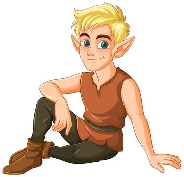 Charming Elf Sitting in Relaxed Pose Stock Illustration