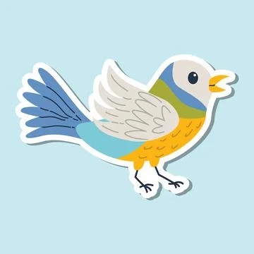Charming flat style sticker of a singing bird. Cheerful and lively design, pe Stock Illustration