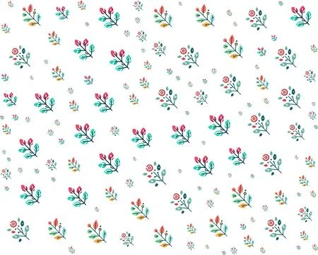Charming floral pattern with pink roses and teal leaves on a white background Stock Illustration