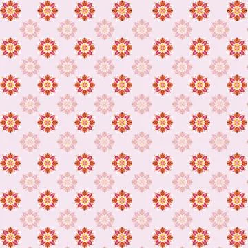 Charming Floral Pattern with Red and Orange Blooms on Pink Background Stock Illustration