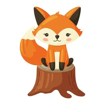 Charming Fox Sitting on a Tree Stump Illustrazione stock