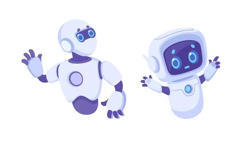 Charming Friendly Robots Illustrating the Exciting Future of Technology and Stock Illustration