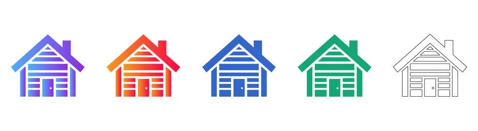 Charming Gradient and Outline House Cabin Building Icons Stock Illustration