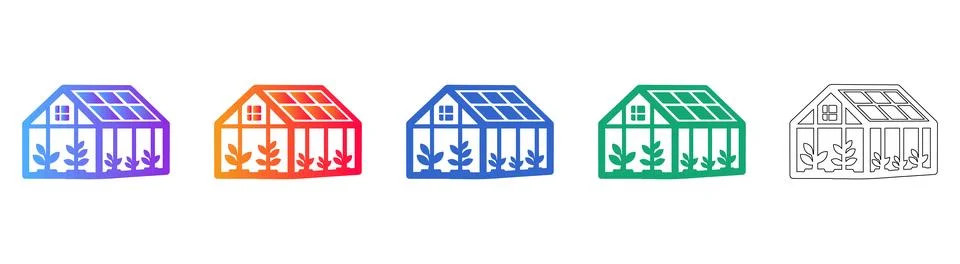 Charming Greenhouse Icon Set with Gradient Fills and Outline Style イラスト素材