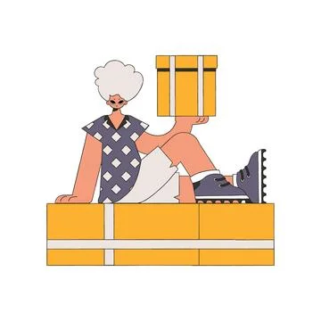 Charming guy is holding boxes. Parcel and cargo transportation. Illustrazione stock