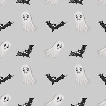 Charming Halloween bat and ghost pattern perfect for festive fabric and wra.. Stock Illustration