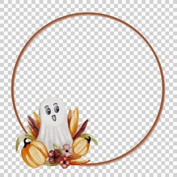 Charming Halloween pattern featuring a playful ghost and autumn elements in.. Illustrazione stock