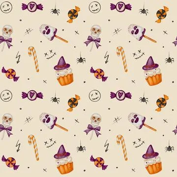 Charming Halloween seamless pattern filled with festive icons for autumn ce.. Stock Illustration