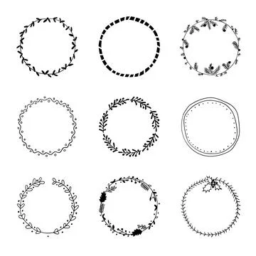 Charming hand-drawn vector frame set. Abstract designs intertwine with delicate Stock Illustration