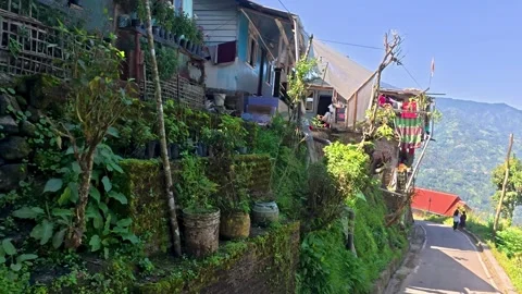 Charming Hillside Village and Path Landscape Video stock 340278783