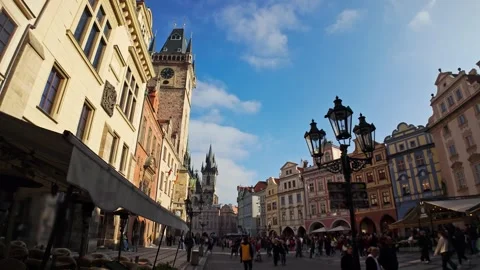 Charming Historical Old Town Square of Prague with Clock Tower Stock Footage 290525233