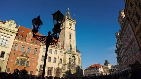 Charming Historical Old Town Square of Prague with Clock Tower Stock Footage 290766516