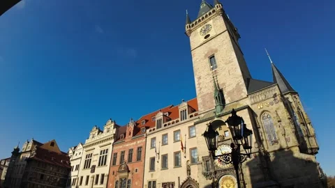 Charming Historical Old Town Square of Prague with Clock Tower Stock Footage 290767160