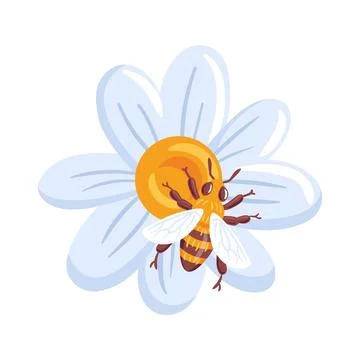 A charming illustration of a bee perched on a vibrant daisy, capturing the es Stock Illustration