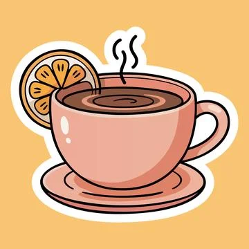 A charming illustration of a warm cup of tea with a citrus slice Stock Illustration