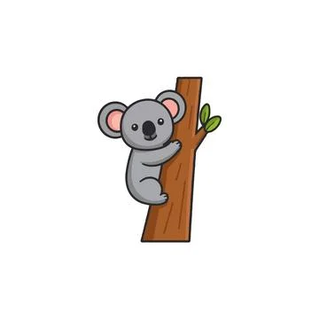 Charming koala character clutching tree trunk an engaging artwork evoking p.. Stock Illustration
