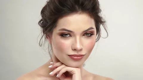 Charming lady with perfect make-up Stock Footage 146654243