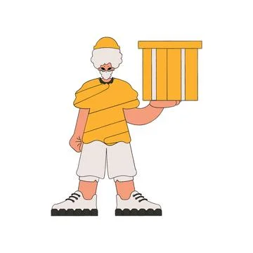 Charming man holding a box in his hands. Parcel and cargo transportation. Stock Illustration