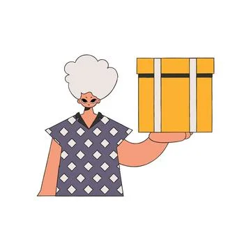 Charming man holding a box. Parcel and cargo transportation. Illustrazione stock