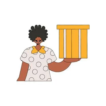 Charming man holding a box. Understanding the process of parcel and cargo d.. Illustration