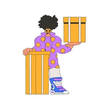 Charming man holding boxes. Understanding the process of parcel and cargo d.. Illustrazione stock