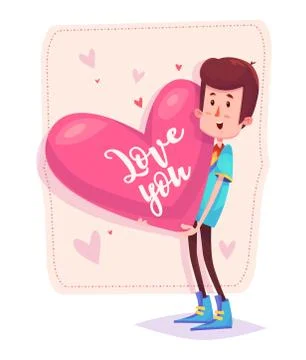 Charming man holding a heart. Vector cute illustration Stock Illustration