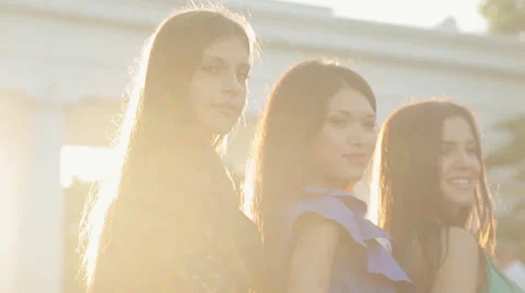 Charming models posing outdoors near columns Stock Footage 54111789