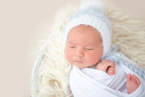 Charming newborn lying awake 스톡 사진
