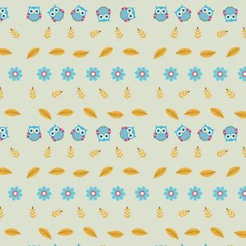 Charming Owls and Floral Elements in Vibrant Palette Stock Illustration