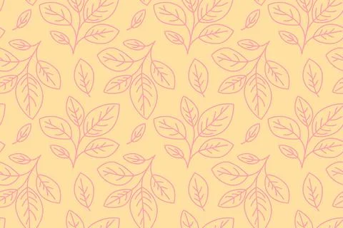 Charming pastel pink leaf pattern on a soft yellow background.  Perfect for.. Stock Illustration