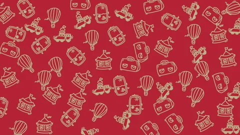 Charming Pattern of Vintage Travel Elements with Retro Style and Warm Colors Stock Footage 319389120
