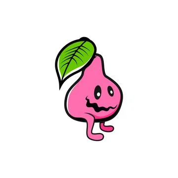 A charming pink character with a leaf on top and a happy expression stands on Stock Illustration