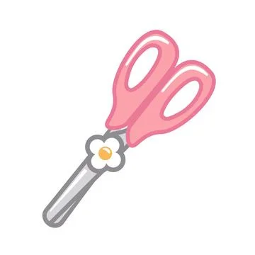 Charming pink scissors adorned with a vibrant flower design, perfect for Stock Illustration