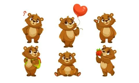 Charming Pixel Art Bears Featuring a Variety of Expressions and Fun Props to Stock Illustration