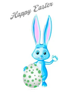 Charming rabbit with easter egg and congratulations happy easter isolate Stock Illustration