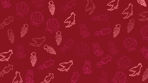 Charming Red Seamless Pattern with Outline Birds and Shells Video stock 343323985