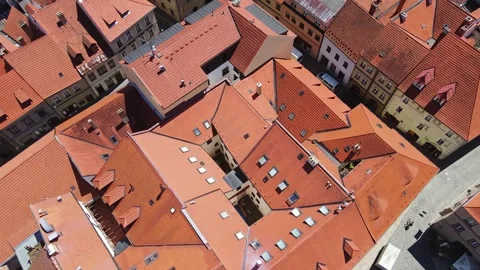 Charming Rooftops of Prachatice Old Town Seen from Above on a Sunny Summer Day Stock Footage 305161362