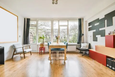 Charming room with large windows Stock Photos