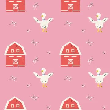 Charming rustic pattern with barns and geese for cozy cottage decor Stock Illustration