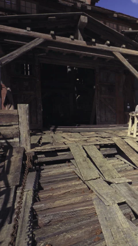 Charming rustic setting of weathered wooden planks awaiting a new adventure Stock Footage 331805711