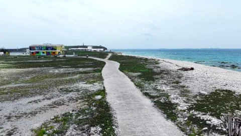 Charming sandy pathway on Bird Island coastal and resort paradise area, Taiwan Stock-Footage 340369673