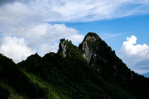 Charming Scenery of Mountains,White Cloud and Blue Sky Stock Photos