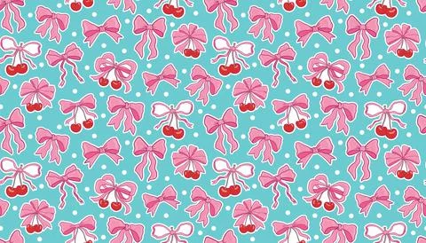 Charming seamless pattern with cherry and bow motifs in red and pink, scatter Stock Illustration