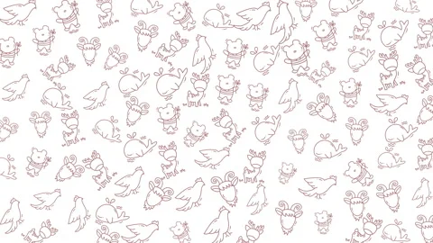 Charming seamless pattern of cute whimsical animal doodles in soft pastel s.. Stock-Footage 330830449