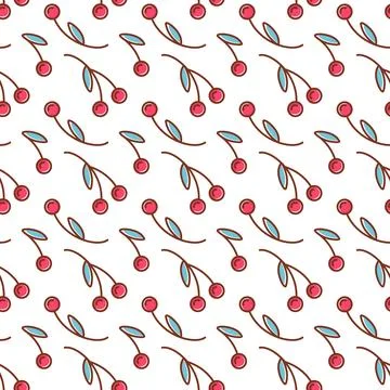 A charming seamless pattern featuring adorable cherry doodles, showcasing i.. Stock Illustration