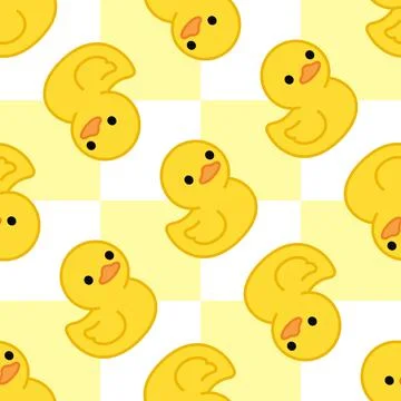 A charming seamless pattern featuring cute animal duck icons on a cheerful .. Stock Illustration