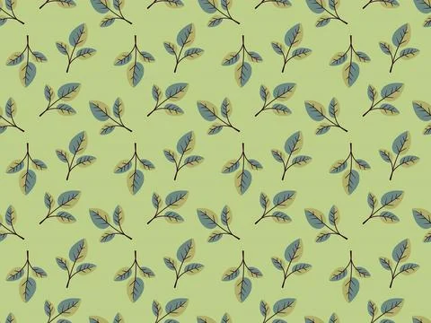 Charming seamless pattern featuring delicate teal and olive green leaves on.. 스톡 일러스트