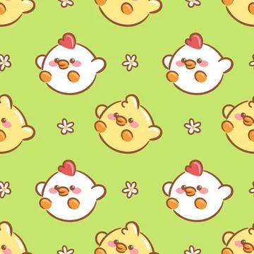 A charming seamless pattern featuring kawaii chicks. The design showcases bright イラスト素材