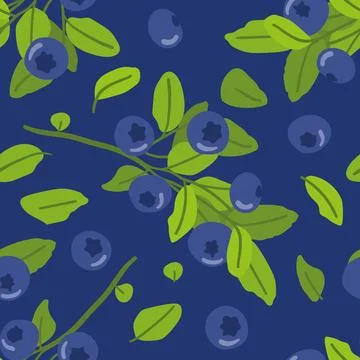 A charming seamless pattern featuring vivid blueberries and fresh green leaves Illustrazione stock