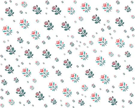Charming seamless pattern of stylized pink roses and green leaves Stock Illustration